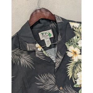 KY'S Hawaiian Shirt Mens L Floral Print Short Sleeve Button Up Made In USA